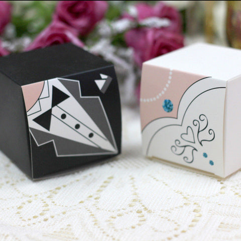 Square Bride and Groom Wedding Favour Box - Merrygo