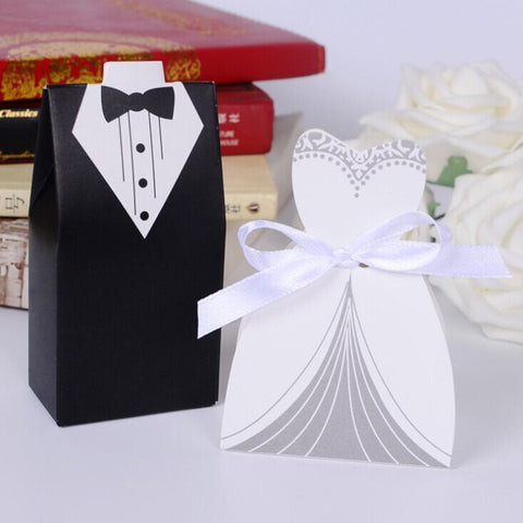 Tux Groom and Dress Bride Favour Box - Merrygo
