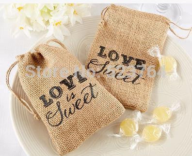 "Love is Sweet" Burlap Drawstring Favor Bag - Merrygo