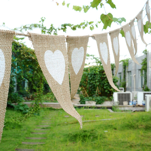 New  Birthday Party Linen Heart Pennant Flag Banner Wedding Home Decor event supplies Burlap Lace - Merrygo