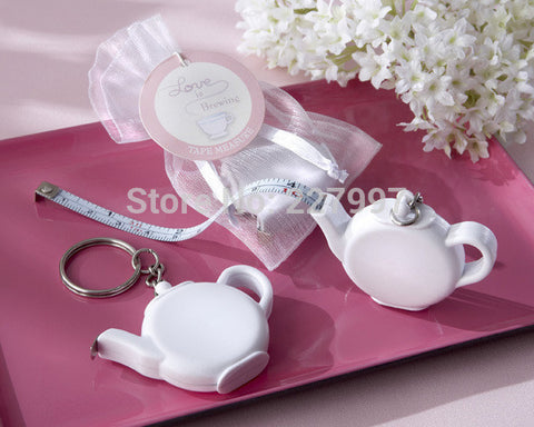 DHL Free 100pcs/LOT+ Cheapest Wedding Favors and Gift Love is Brewing Teapot Measuring Tape Keychain Party Favor Souvenir - Merrygo