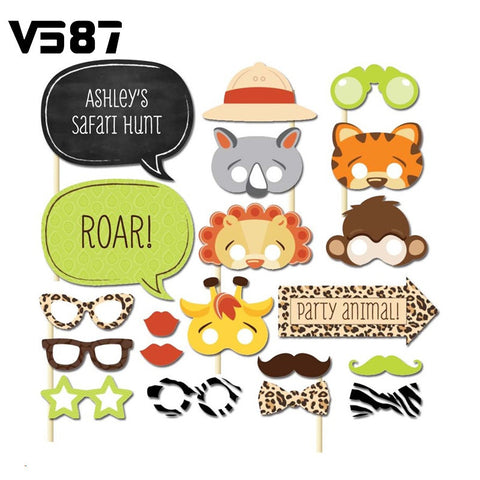 Set of 20 Fun Safari Jungle Animal Photo Booth Props on A Stick Baby Shower Kids First Birthday Party Decoration Centerpieces - Merrygo