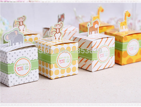Free Shipping 60PCS Baby Shower Favors Box Safari Animal Wild Favor Box Candy Box Souvenir Boy/Girl Kids Event & Party Supplies - Merrygo