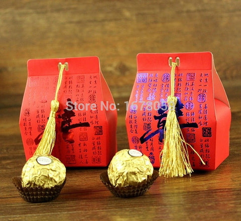 new brand 50 pcs/lot papel wedding supplies chinese candy sugar box bags with Tassel / party birthday favor favours and gifts - Merrygo