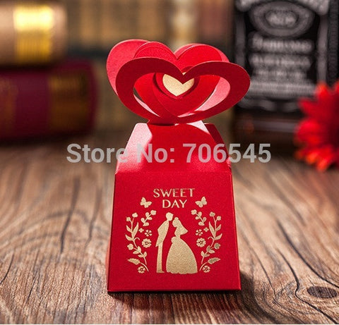 Chinese Red Wedding Candy Box, Classical Couples Design Candy Boxes, Wedding Favor Gift Box, 50 pcs/lot, - Merrygo
