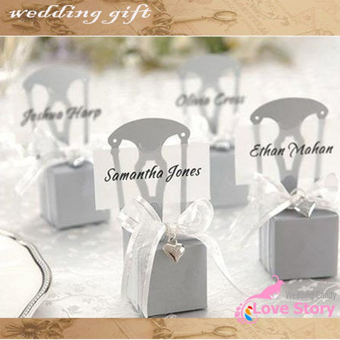 Chair Place Card Holder and  wedding Favor Box 50 PCS/LOTcandy boxes  (name card,ribbon and heart) - Merrygo