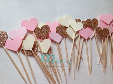 Lovely Pink Heart Cupcake Toppers - Merrygo