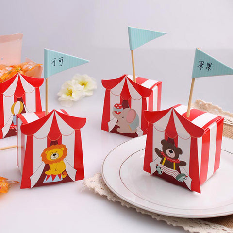Red Circus Animals Design Favor Box 20PCS/LOT baby shower baptism party candy guest gift present box birthday - Merrygo