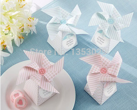 Free Shipping Wholesale 20 sets Pink or Blue Color Baby Shower Box "Whimsical Moments" Pinwheel Favor Box Wedding Gift Candy Box - Merrygo