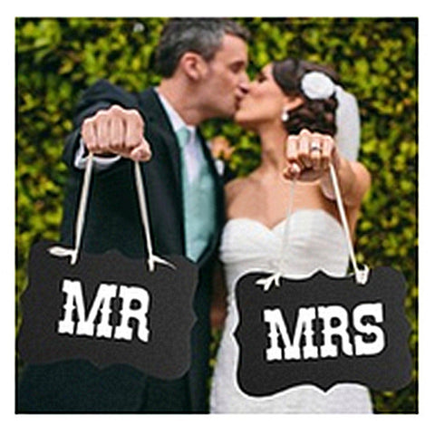 Free Shipping DIY Black Mr Mrs Paper Board+Ribbon Sign Photo Booth Props Wedding decoration Party Favor photocall for weddings - Merrygo