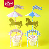 Congratulation Party Pink Blue Carousel Insert Card Cake Decoration Wedding Happy Birthday  Party Lovely Gift - Merrygo