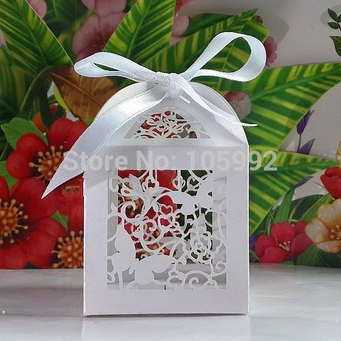 Laser Cut Butterfly and Flower wedding party favor box in pearlescent candy box,party show gifts(ribbon need to cut by yourself) - Merrygo