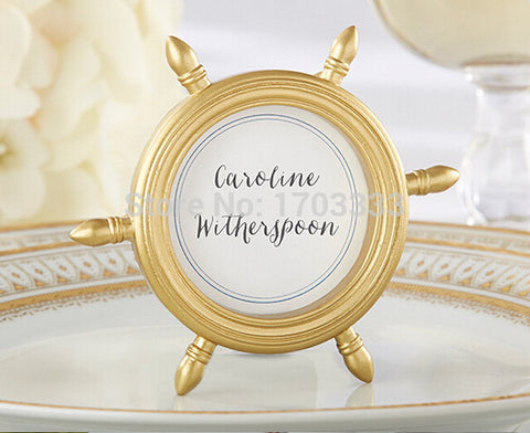 New Arrival! 100pcs/lot Nautical Gold Ship Wheel Photo Picture Frame Place Card Holder Wedding Favors and Gifts - Merrygo