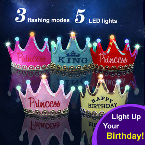 Nonluminous/ LED Luminous Glow Birthday Hat Cap Flashing Hair Accessory HairHoop Headband Baby Child Prince Princess Paper Crown - Merrygo
