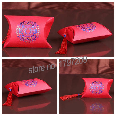 Free Shipping 60pcs chinese Pillow Shape Wedding Party Favors Candy Boxes with Tassels Baby shower Gift Box wedding souvenirs - Merrygo