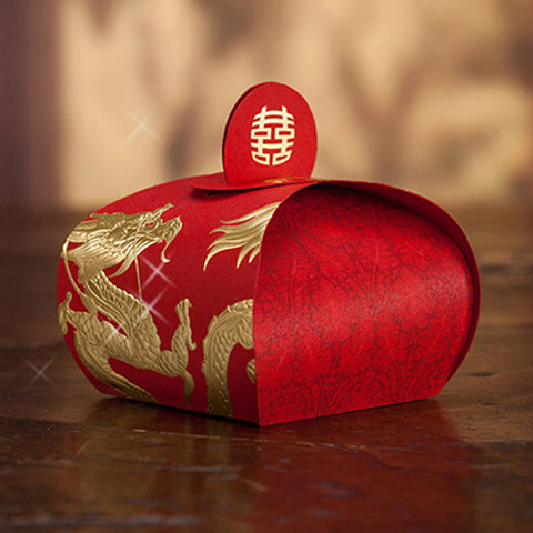 Delicate Chinese Festive Traditional Dragon XI Text Celebration Wedding Party Candy Boxes Party Favor Wedding Gift 100Pcs - Merrygo