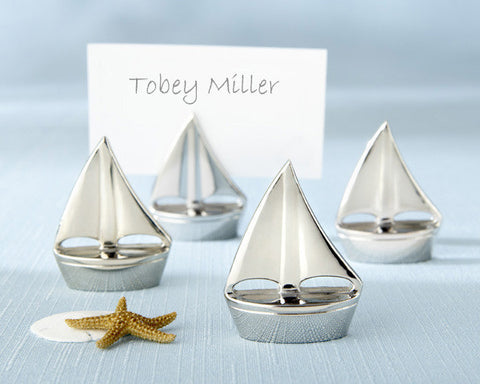 "Shining Sails"Silver Sailboat Place Card - Merrygo