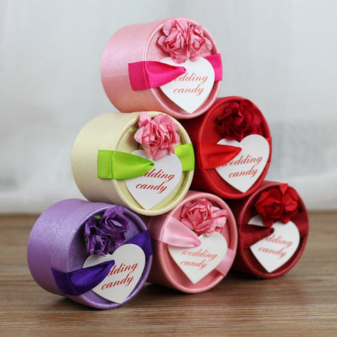 Dia 7.2*5.5cm Cylinder Design Flower Top Paper Candy Box Wedding Favors Package for Guest Party Supplies 36pcs/lot CK078 - Merrygo