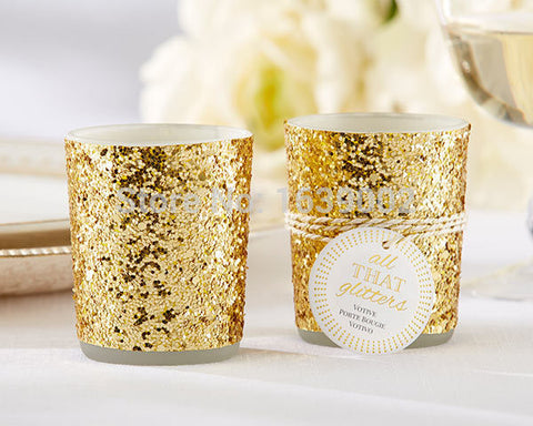 Just arrival All That Glitters is Gold Glitter Candle Holder unique gold theme wedding decor 48pcs/lot  Free Shipping - Merrygo