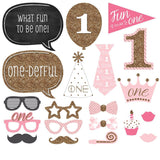 Set of 20 1st Birthday Boy Girl Photo Booth Props on A Stick DIY Kits Photobooth Fun to be One Party Decoration Centerpieces - Merrygo