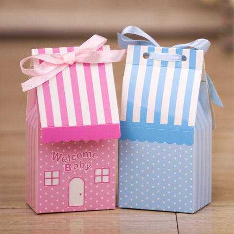 Free Shipping 20 pcs Pink / Blue Cute House Wedding Party Favors Welcome Baby Shower  ChristianBirthday Gift Box Candy Boxes - Merrygo