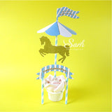 Congratulation Party Pink Blue Carousel Insert Card Cake Decoration Wedding Happy Birthday  Party Lovely Gift - Merrygo