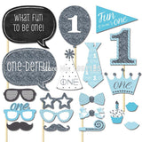 Set of 20 1st Birthday Boy Girl Photo Booth Props on A Stick DIY Kits Photobooth Fun to be One Party Decoration Centerpieces - Merrygo