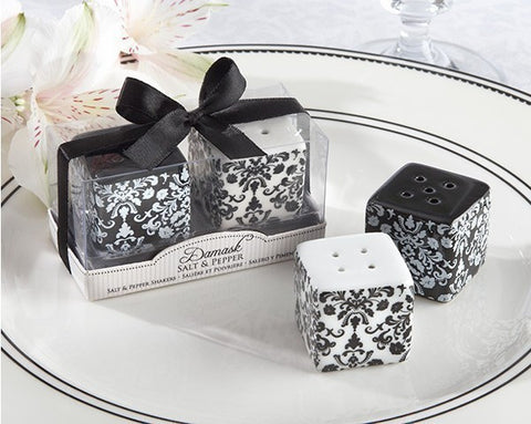 White Damask Salt Pepper Shakers Bridal Shower Favors Gift - Merrygo