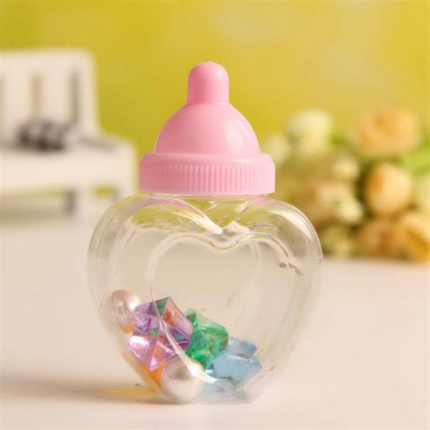 Plastic Blue and Pink Clear Heart Shape Baby Feeding Bottle Box Candy Container DIY Party Favors 12pcs - Merrygo